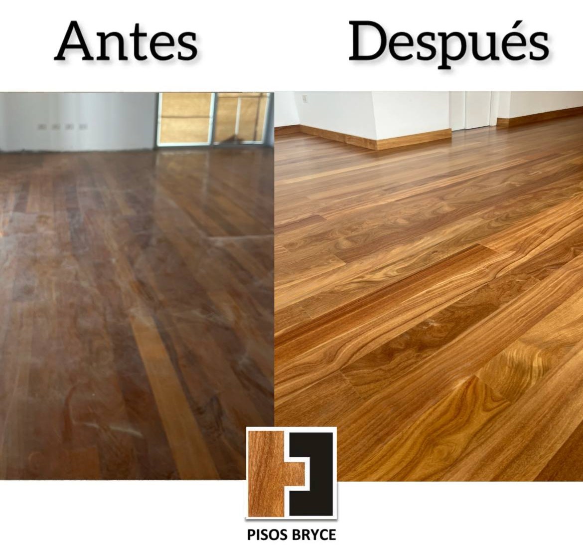 Antes y después de un piso de madera pulido